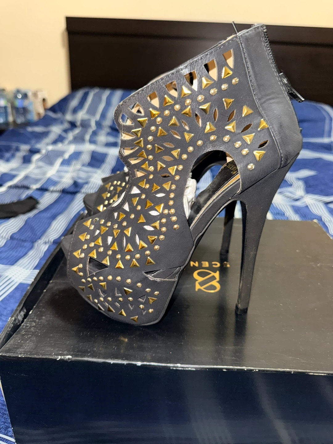 Black Studded Platform Heels - photo 2
