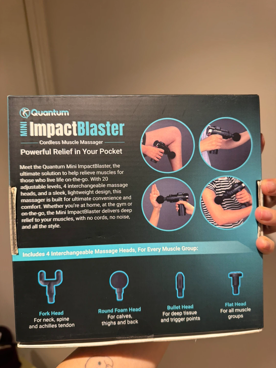 Brand New Quantum Mini Massage Gun – 20 Speeds & 4 Heads - photo 2
