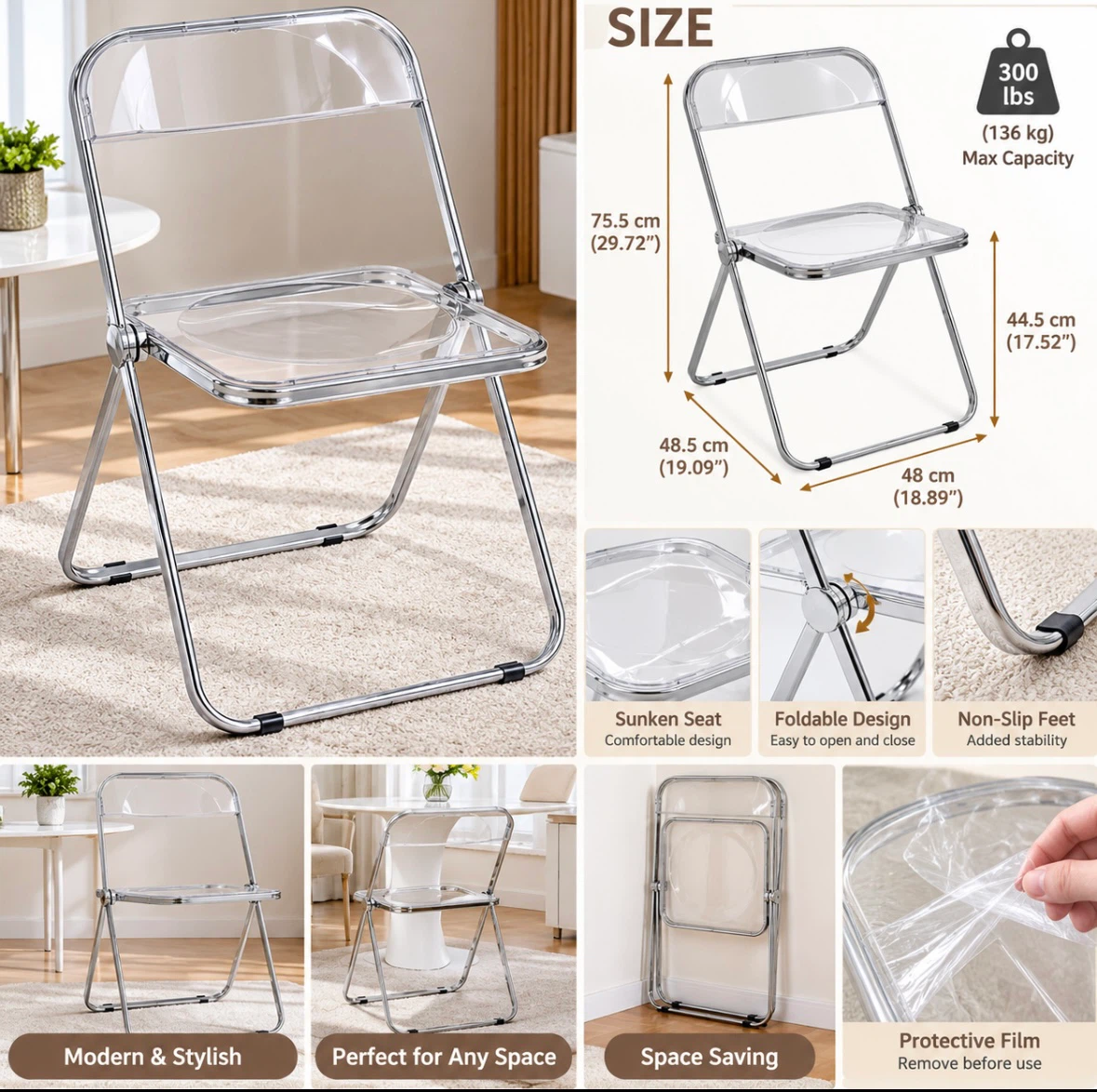 Brand New Modern Clear Acrylic Folding Chair – Transparent