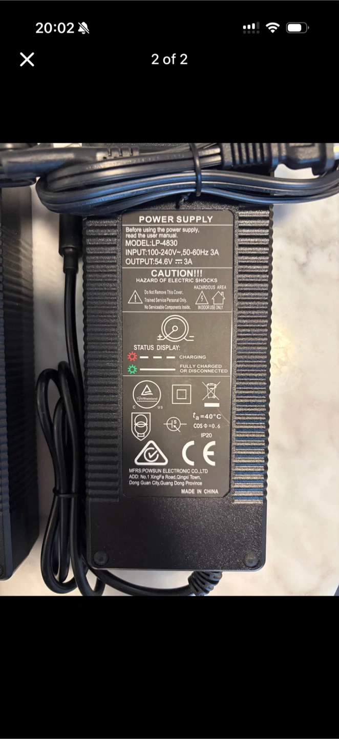 54.6V 3A Lithium Charger for 48V E-Bike/E-Scooter LP-4830 - photo 2