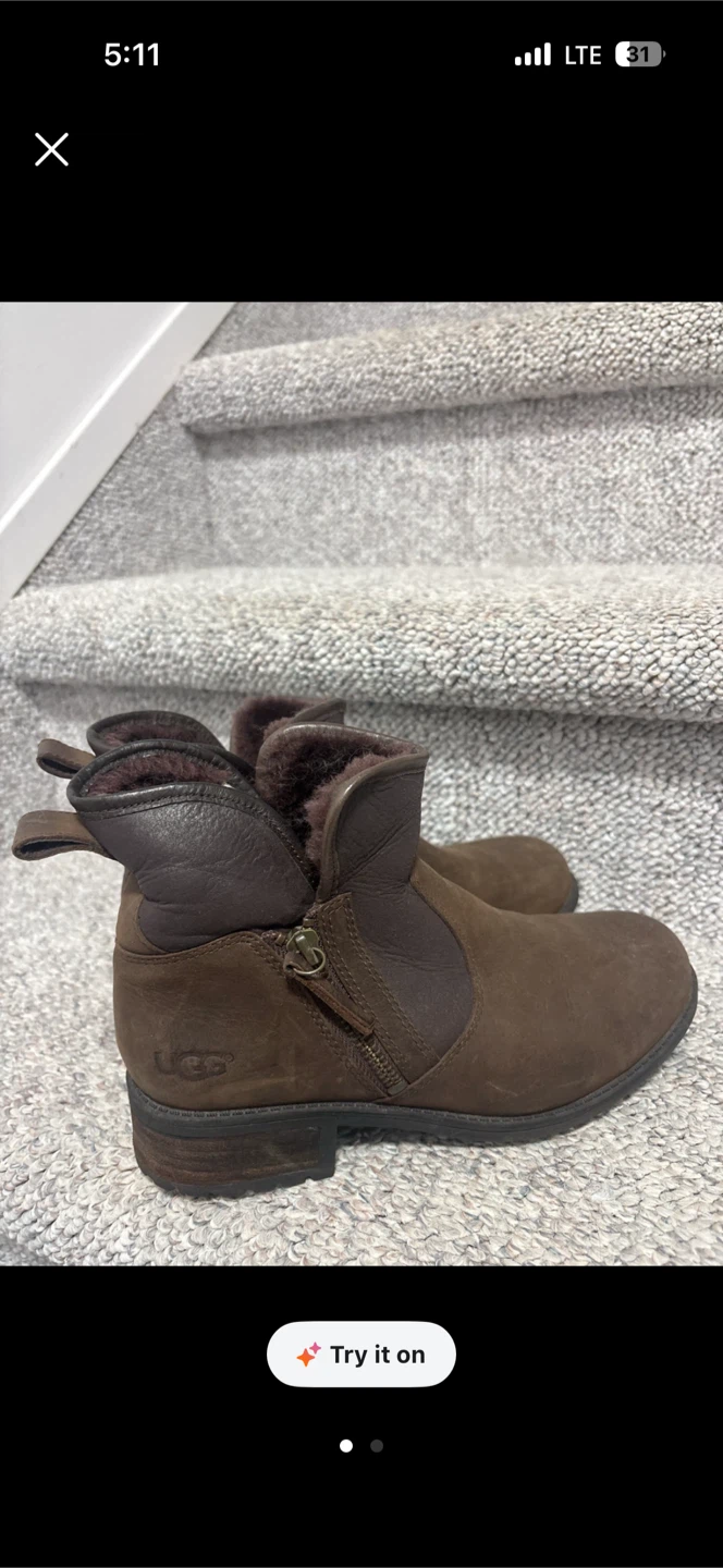 UGG Brown Leather Ankle Boots
