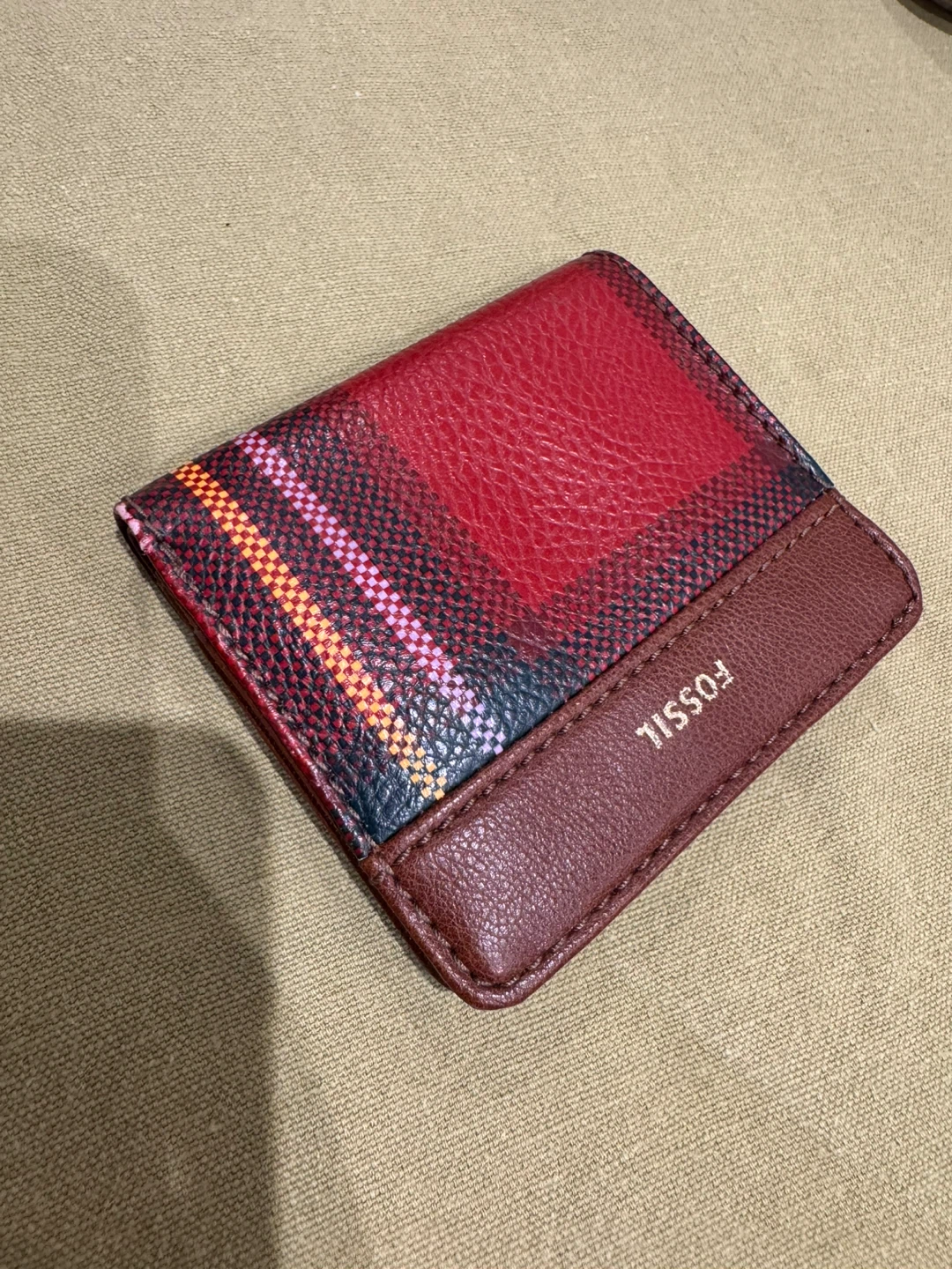 Fossil Compact Wallet / Card Holder – Brown & Red Plaid - photo 2