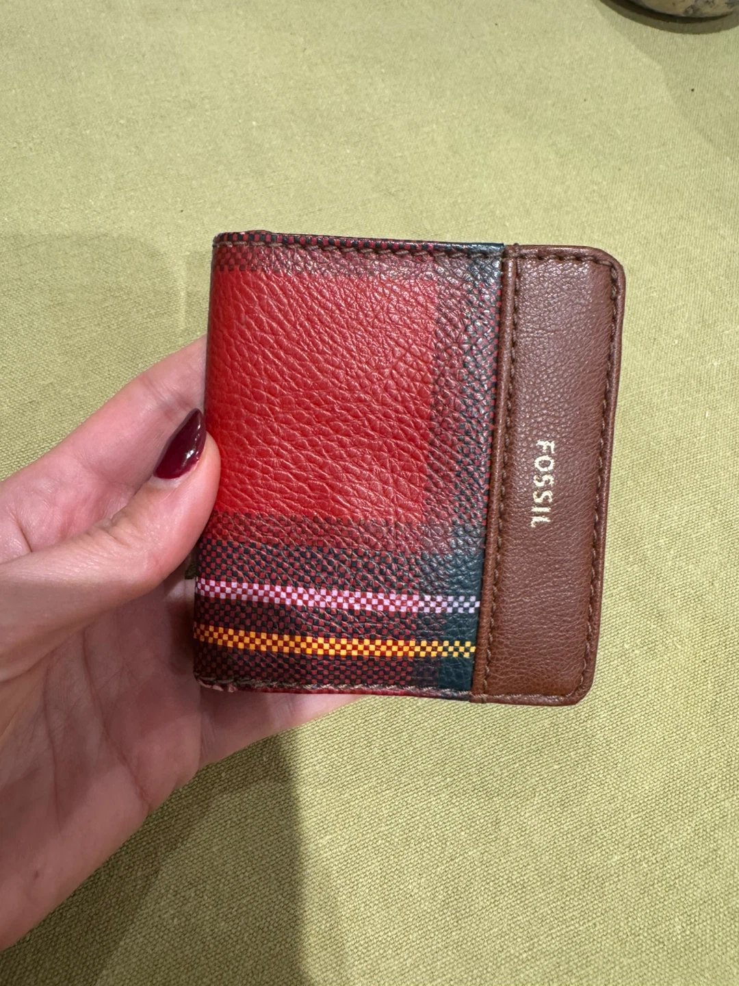 Fossil Compact Wallet / Card Holder – Brown & Red Plaid - photo 3