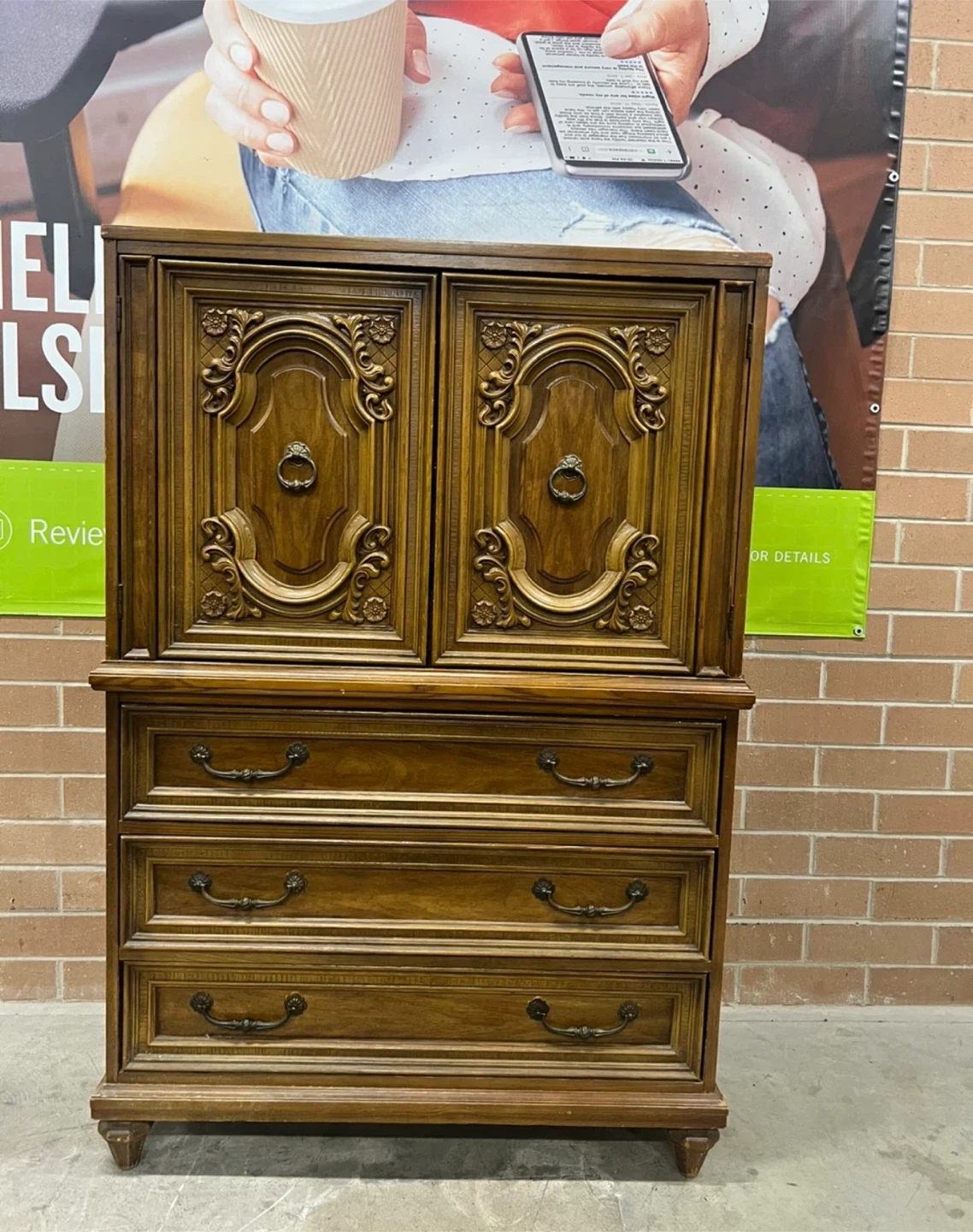 Vintage Wooden Dresser with Cabinet