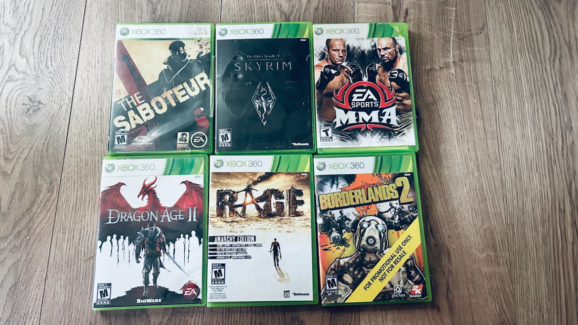 Xbox 360 Games Bundle – The Saboteur, Skyrim, RAGE, Borderlands