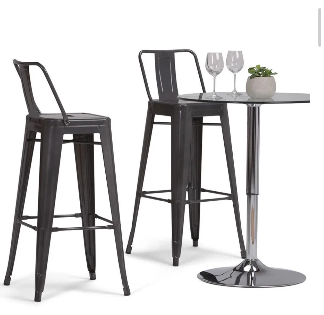 Set of 2 Black Metal Bar Stools