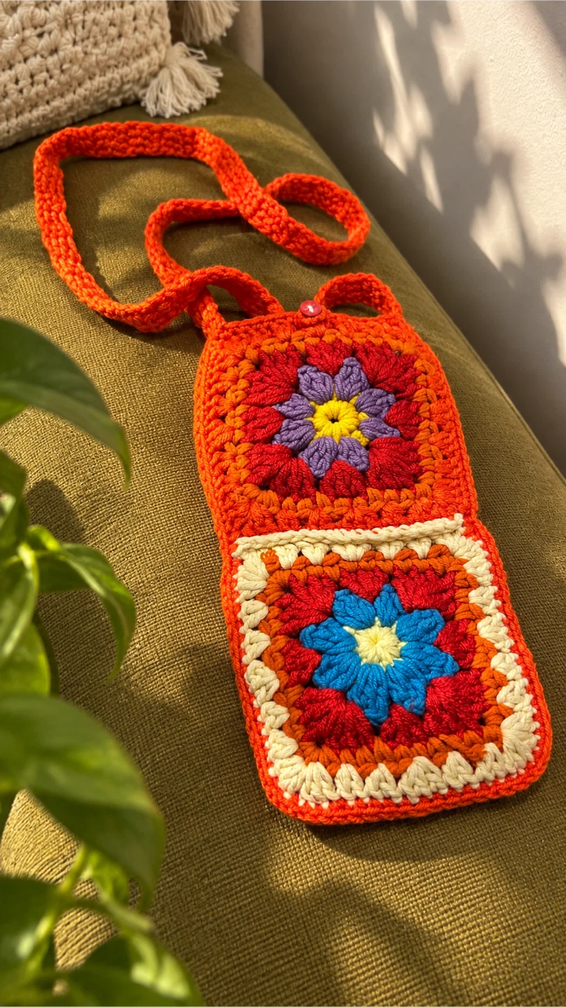Handmade Crochet Crossbody Phone Bag – Colorful Granny Square - photo 2