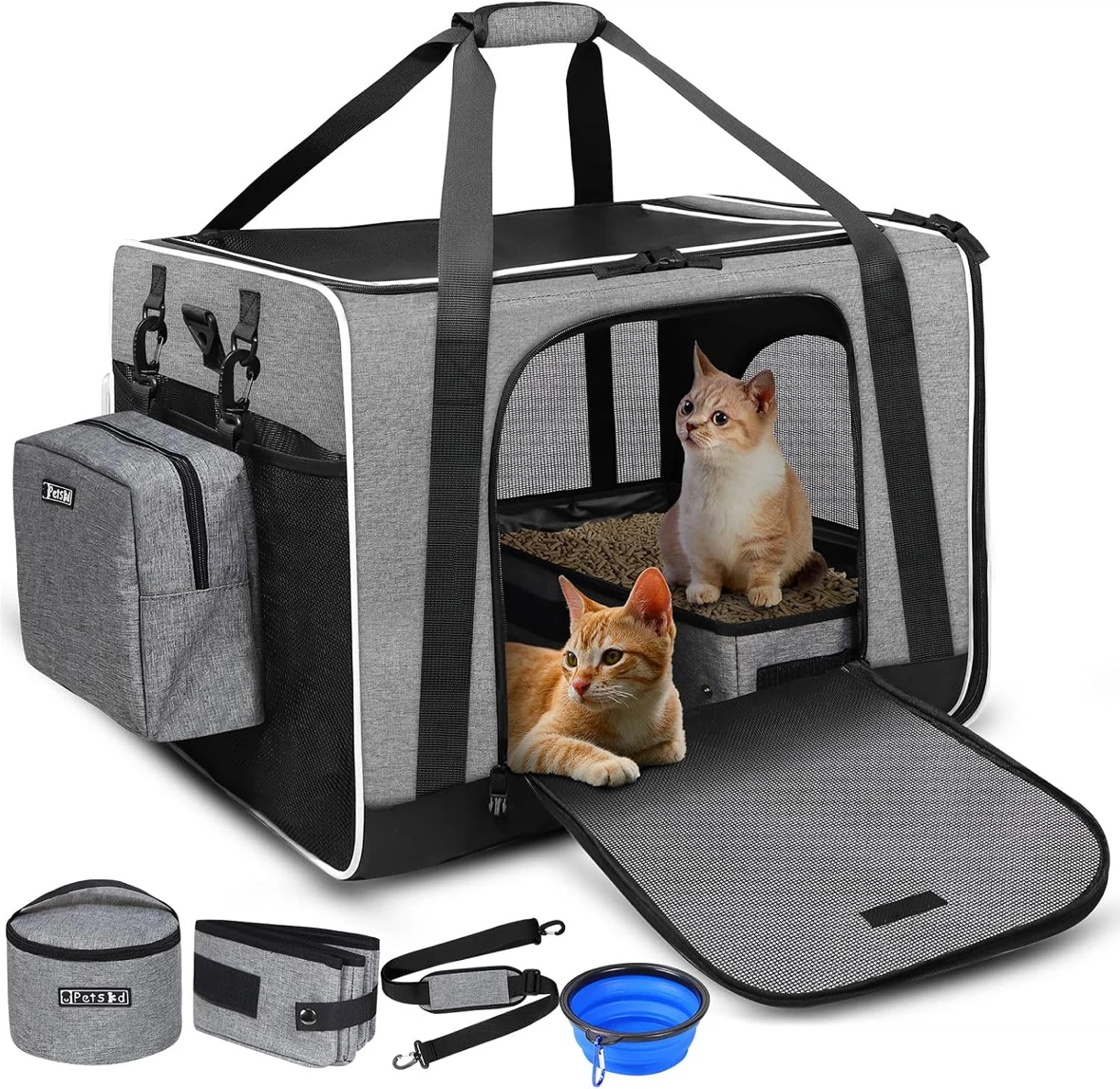Petskd Gray Pet Carrier with Portable Litter Box