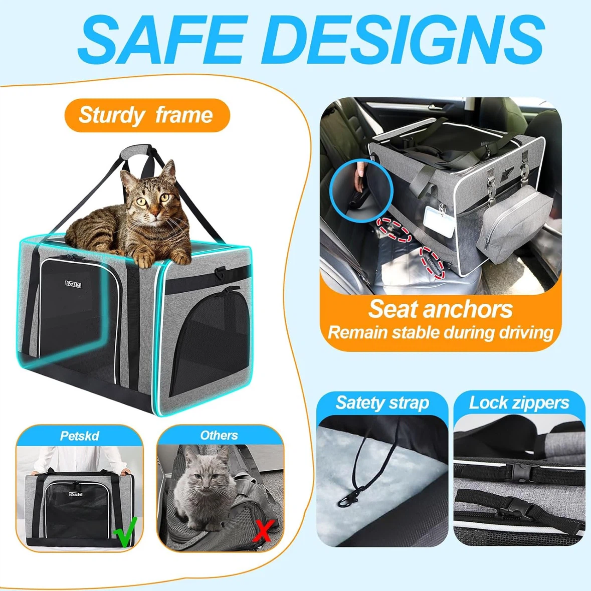 Petskd Gray Pet Carrier with Portable Litter Box - photo 4