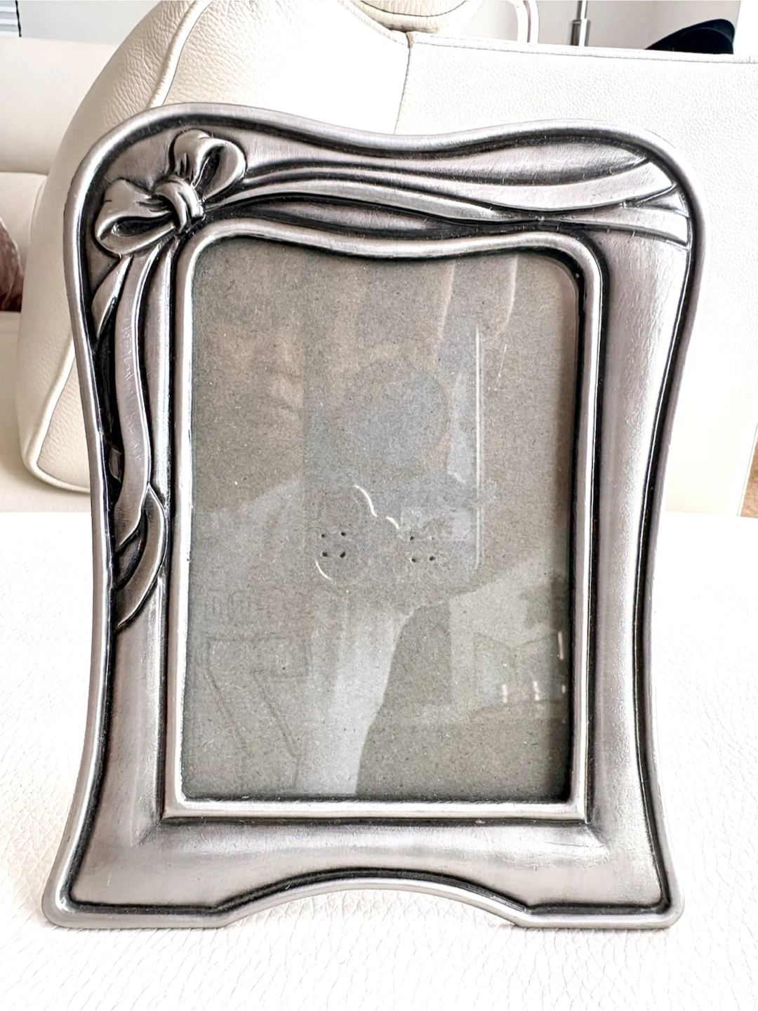 Pewter Bow Picture Frame — Ribbon Tabletop Frame, Vintage Style