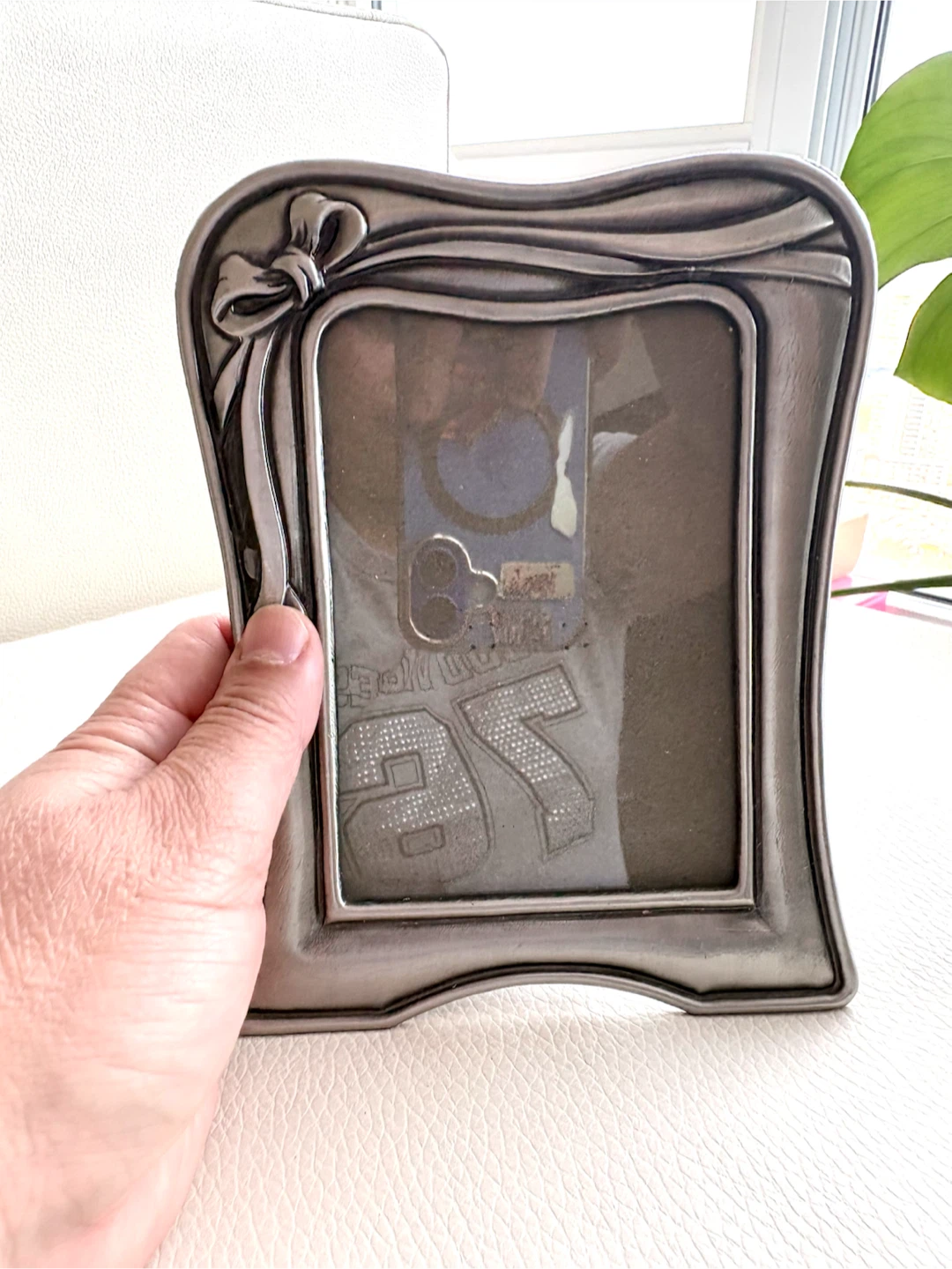 Pewter Bow Picture Frame — Ribbon Tabletop Frame, Vintage Style - photo 4