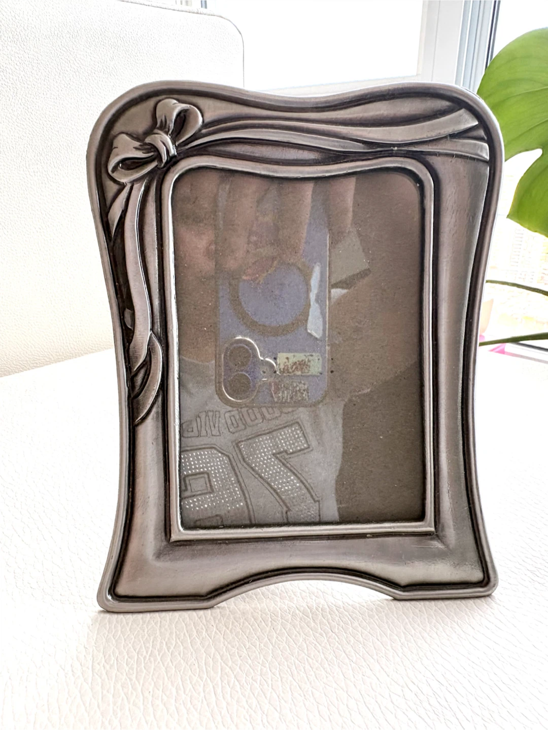 Pewter Bow Picture Frame — Ribbon Tabletop Frame, Vintage Style - photo 5