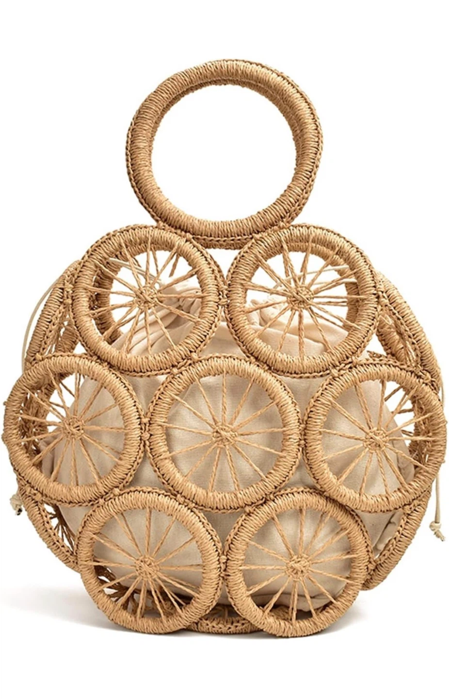 Boho Woven Straw Handbag – Round Rattan Style Bag