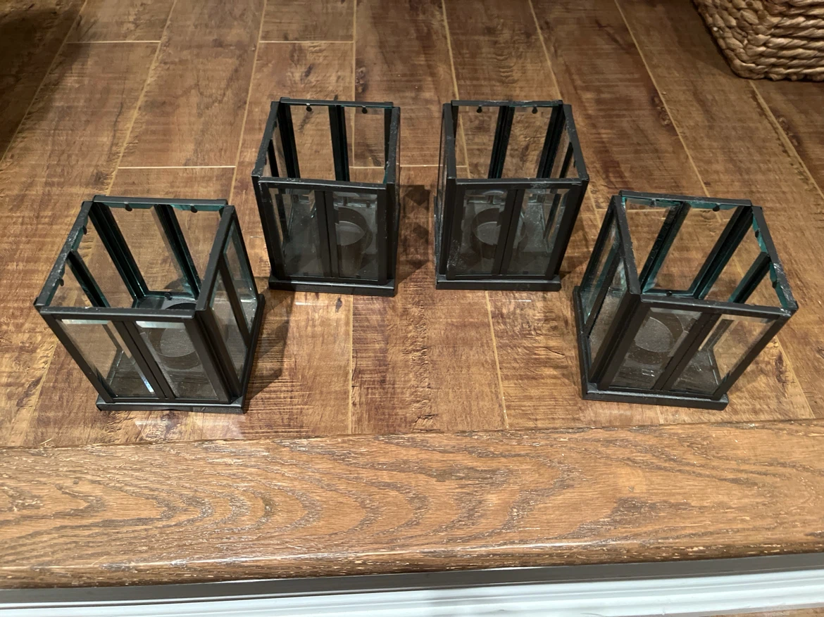 Set of 4 Small Black Metal Candle Lanterns Tealights - photo 2