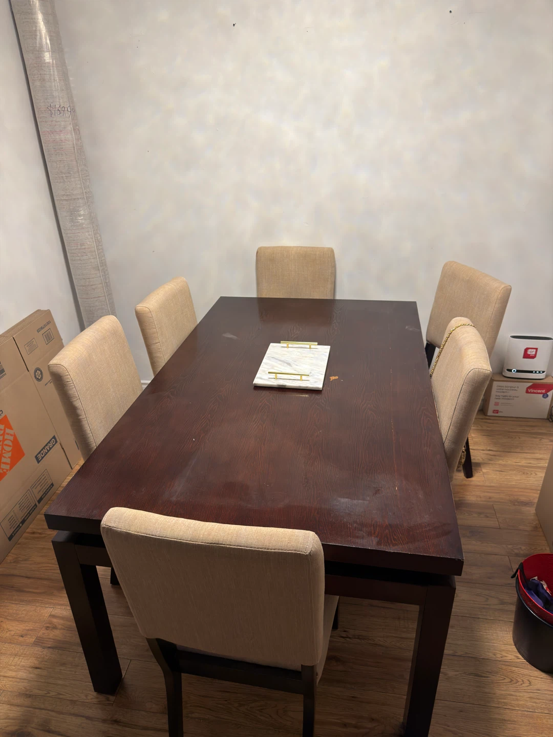 Dark Wood Dining Table with 6 Chairs