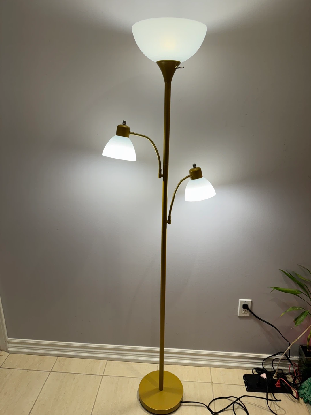 3-Light Brass Floor Lamp with Frosted Glass Shades - photo 4
