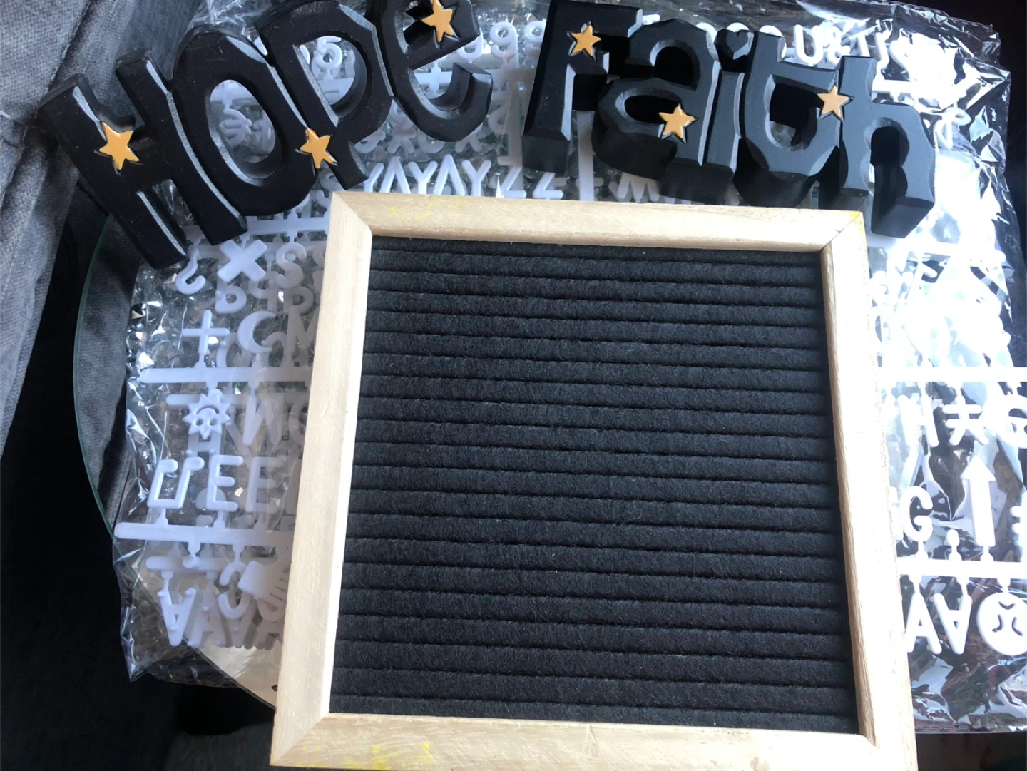Felt letter board with decorative word signs