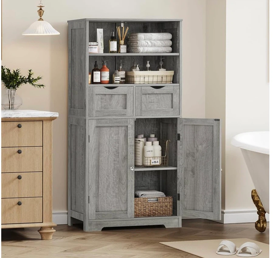 Grey storage cabinet with drawers - photo 2