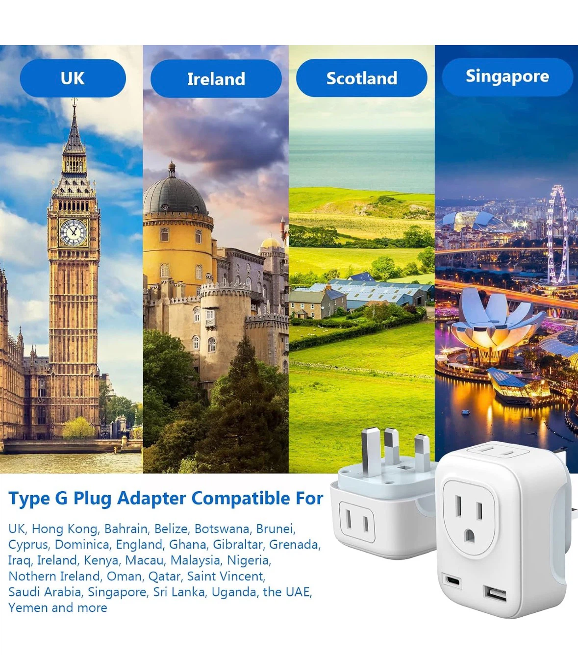 Travel Plug Adapter for type G plug UK to CAN