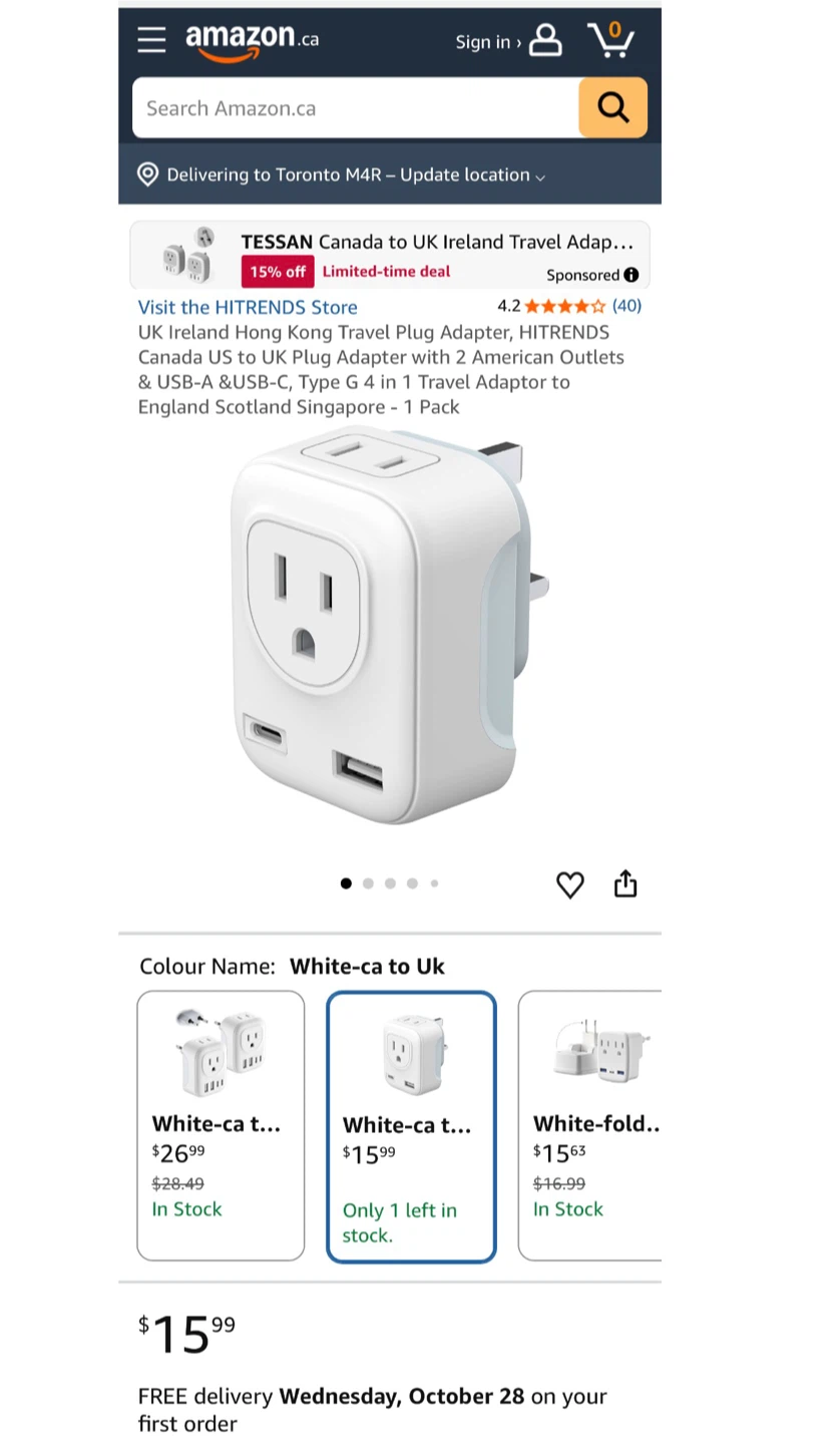 Travel Plug Adapter for type G plug UK to CAN - photo 5