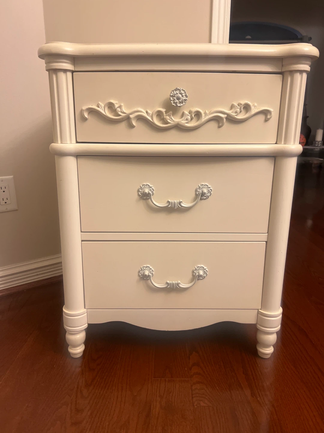 Cream Three-Drawer Nightstand