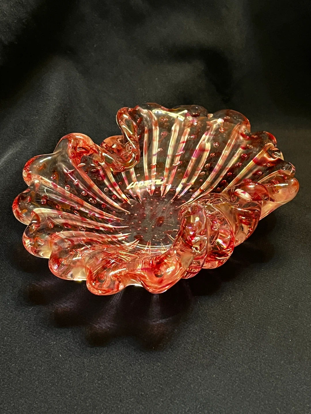 Vintage Pink Controlled Bubble Glass Bowl