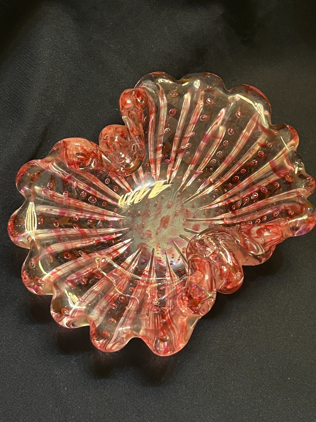 Vintage Pink Controlled Bubble Glass Bowl - photo 2