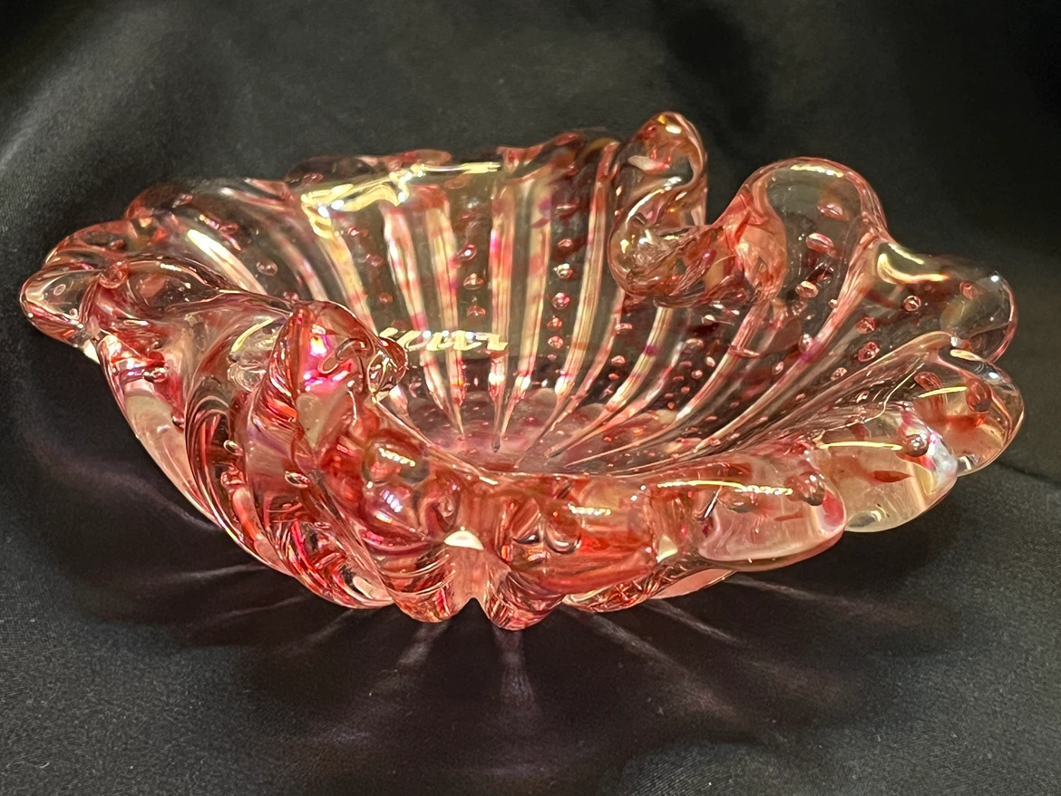 Vintage Pink Controlled Bubble Glass Bowl - photo 3