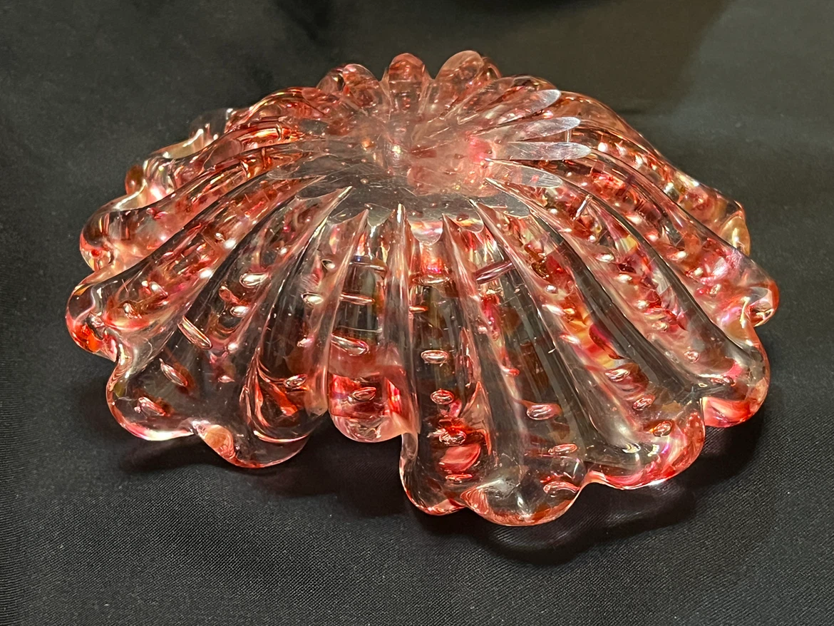 Vintage Pink Controlled Bubble Glass Bowl - photo 5