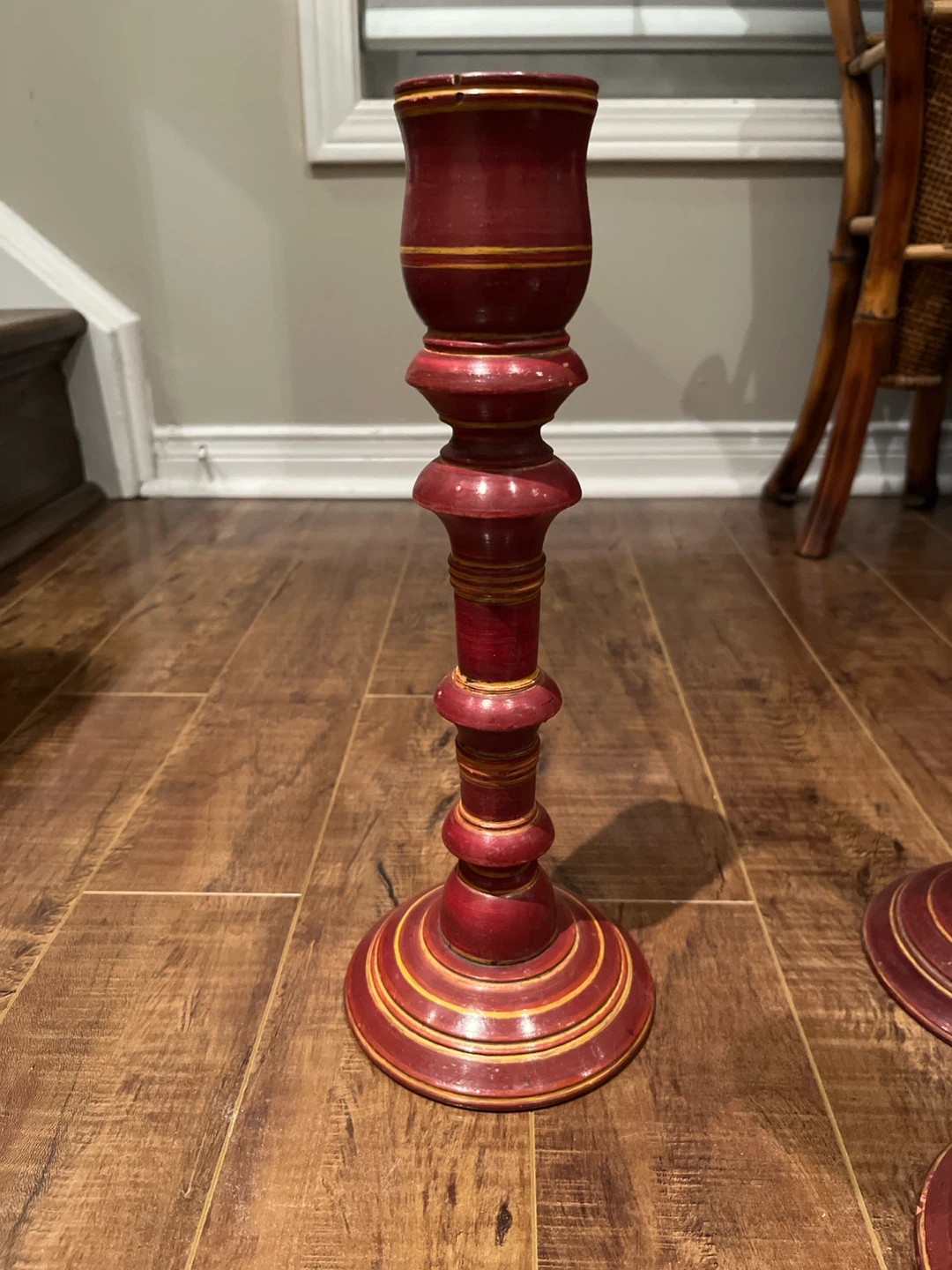 Set of 5 Red Painted Wooden Candlesticks - photo 2