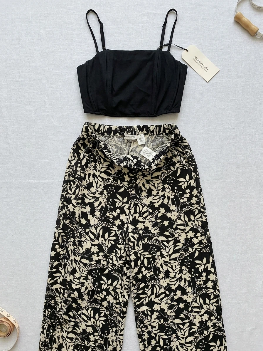 Midnight Sky Floral Crop Top and Pants Set - photo 2