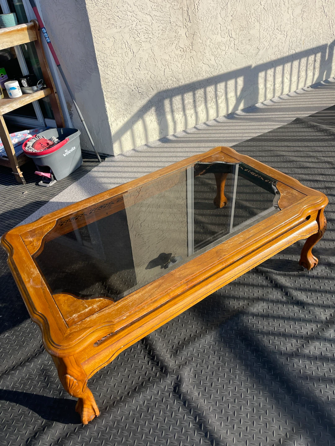 Vintage Carved Wood & Glass Coffee Table – Ornate Claw Feet - photo 2