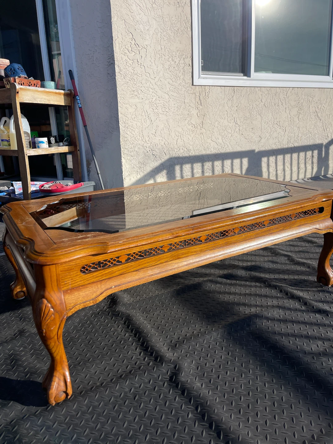 Vintage Carved Wood & Glass Coffee Table – Ornate Claw Feet - photo 3