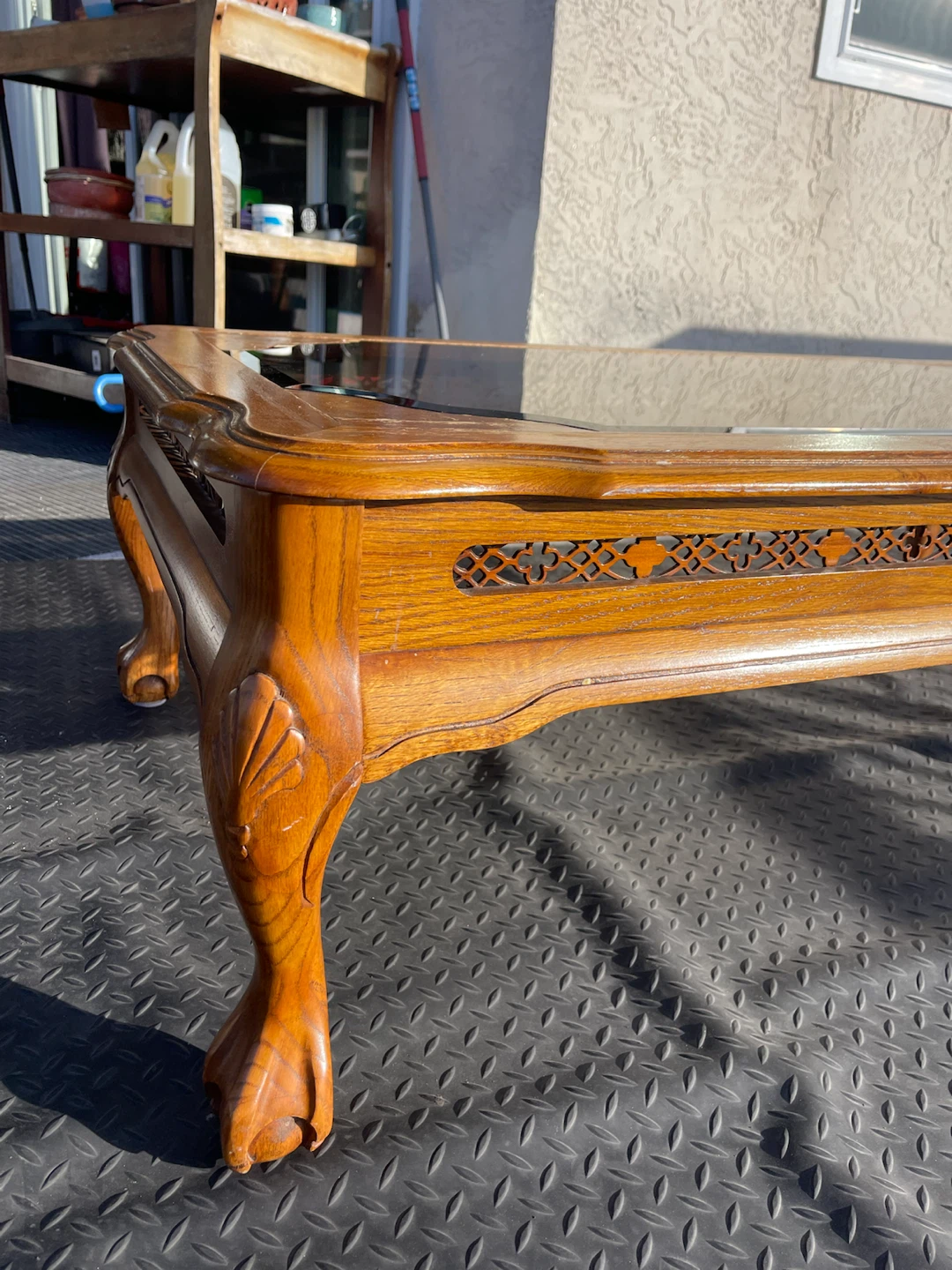 Vintage Carved Wood & Glass Coffee Table – Ornate Claw Feet - photo 5