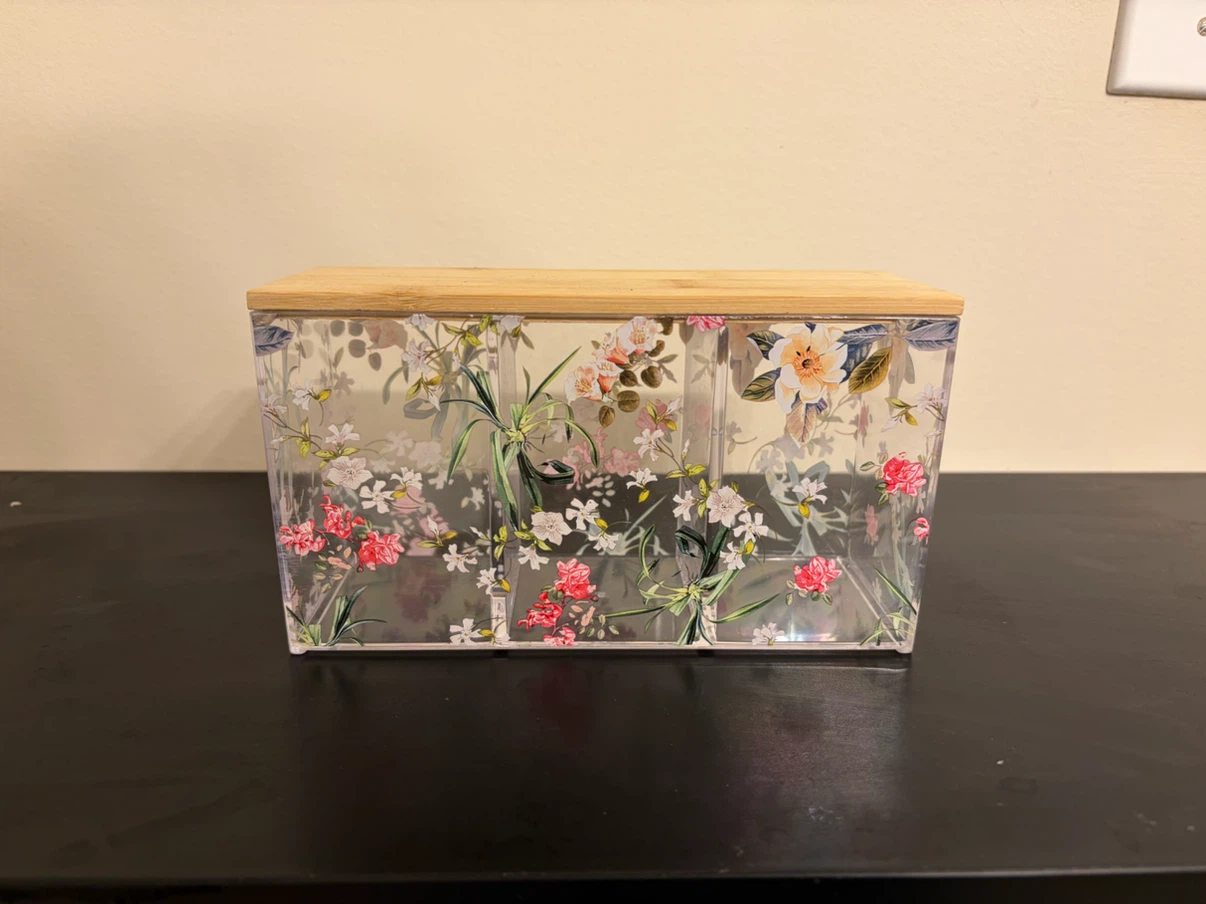 Floral Acrylic Organizer with Bamboo Lid