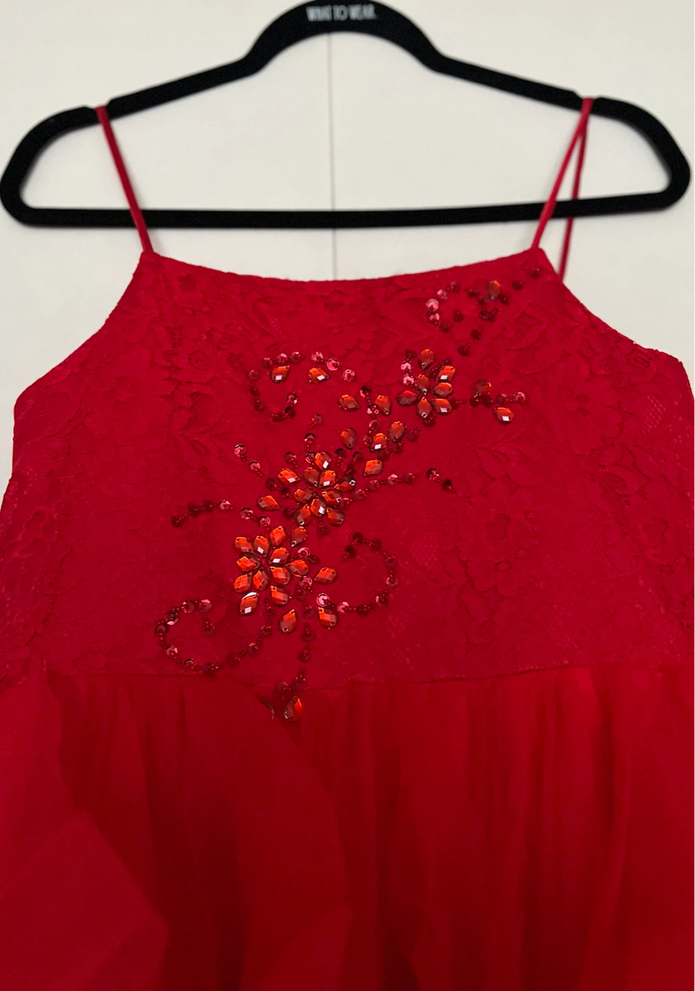 Red Sleeveless Evening Dress with Sequins - photo 2