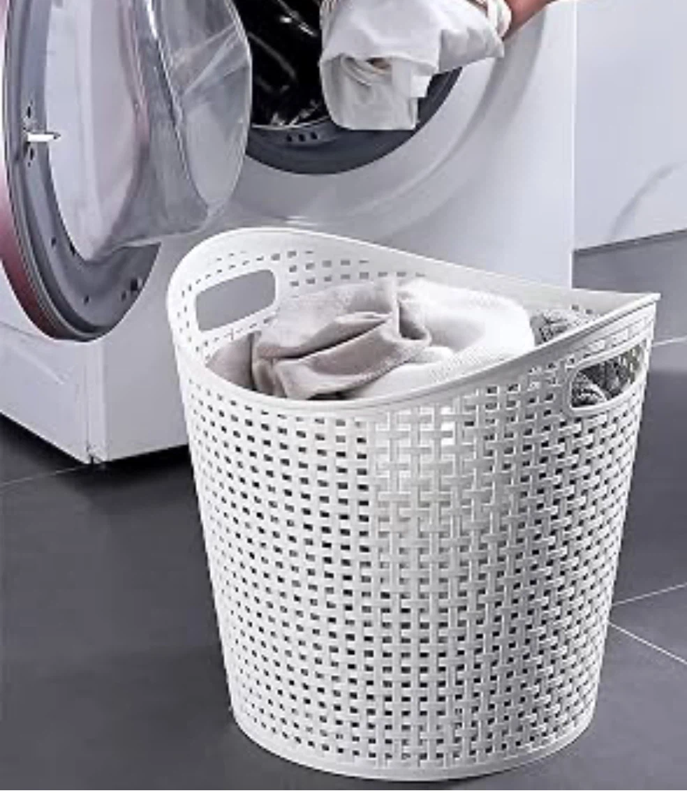 White Plastic Woven Laundry Hamper