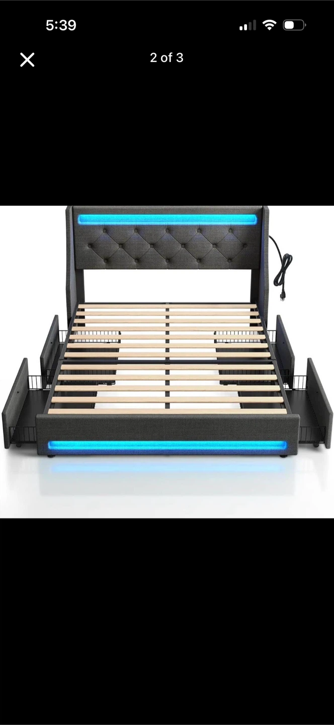 Rolanstar Queen Size Bed Frame with LED Lights and Storage - photo 2