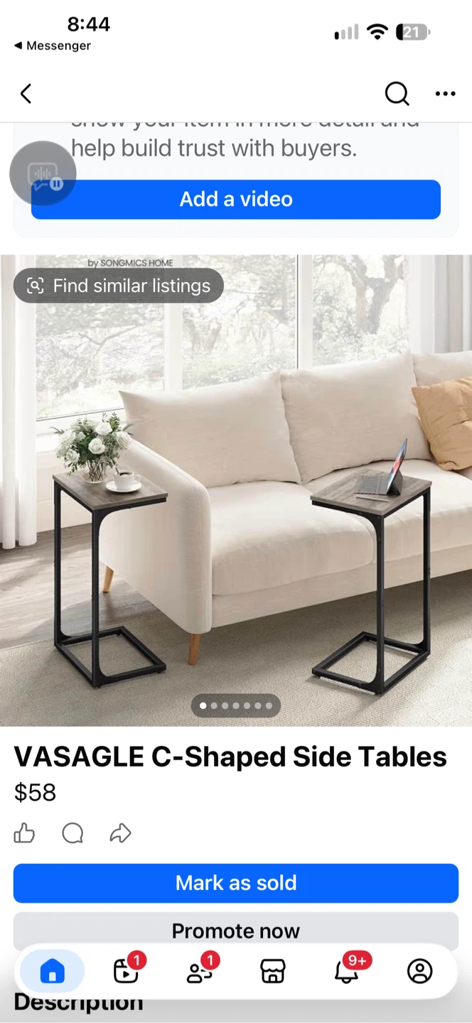 VASAGLE C-Shaped Side Tables