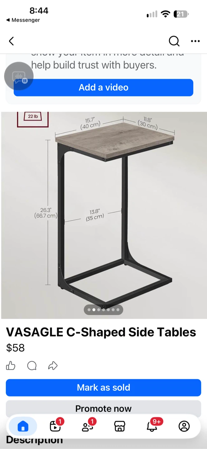 VASAGLE C-Shaped Side Tables - photo 2