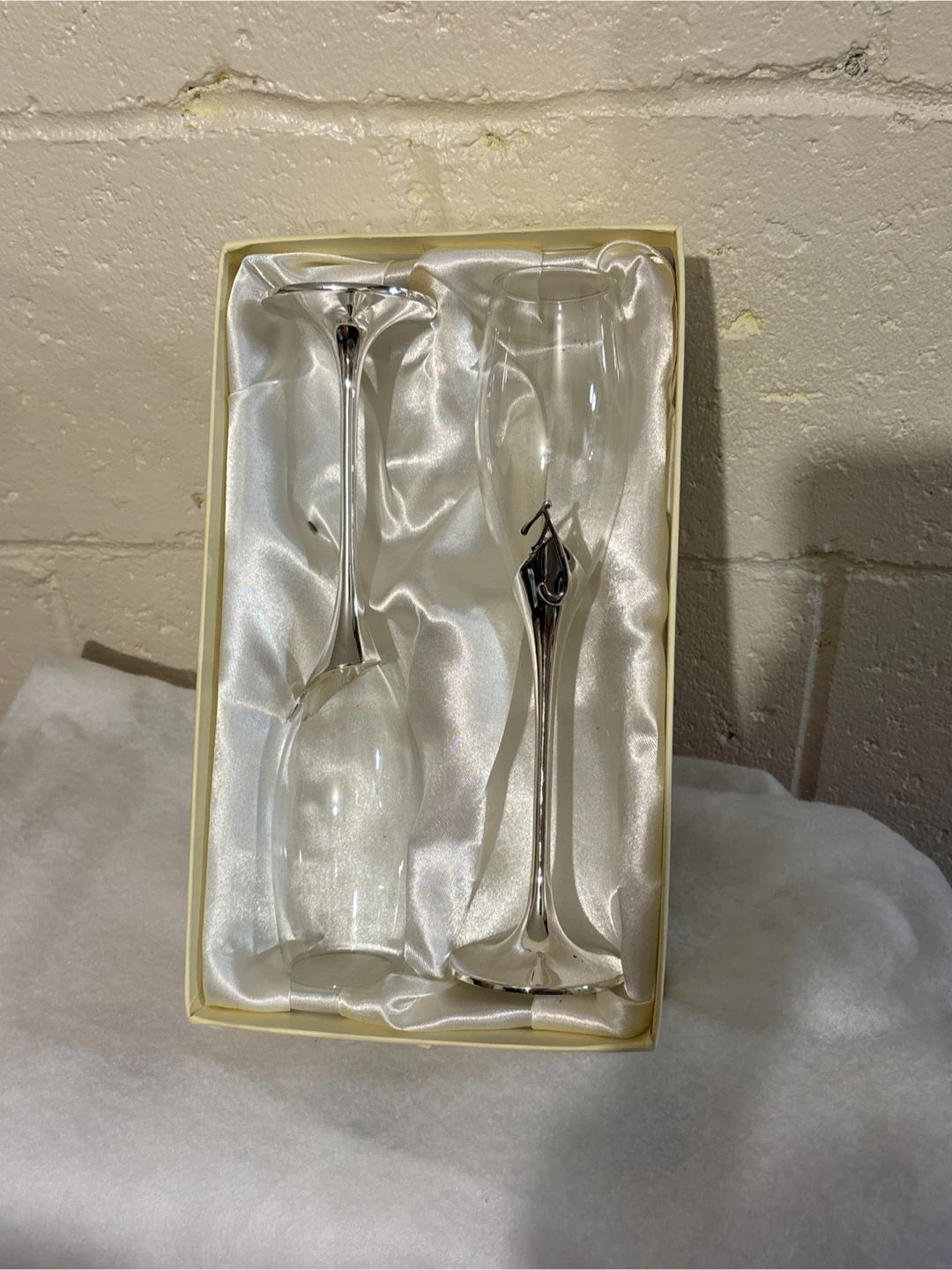 Set of Two Silver-Stemmed Champagne Flutes