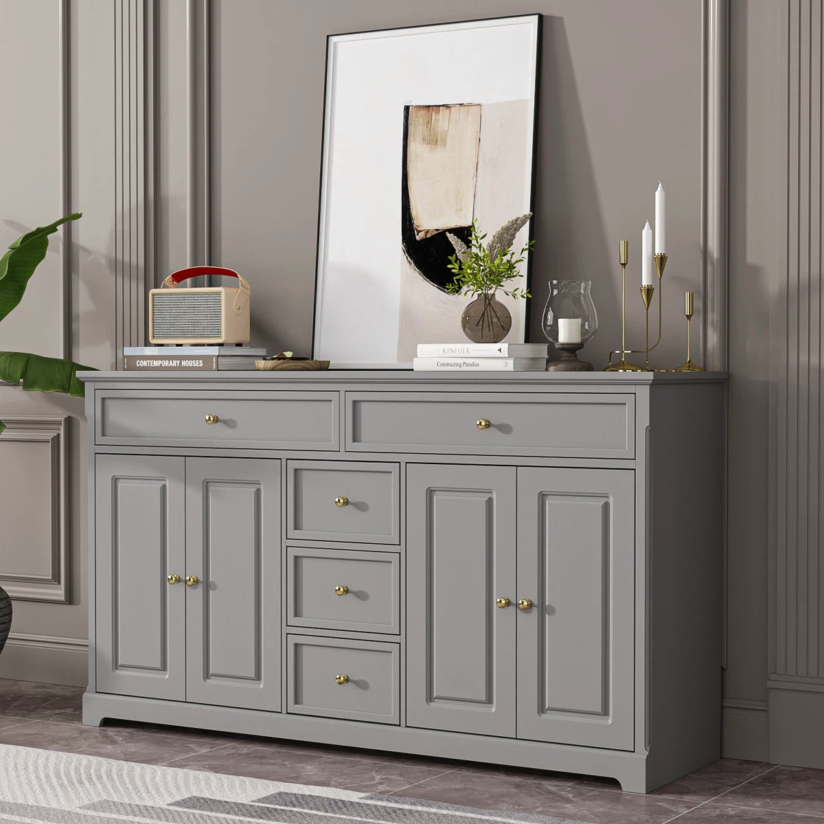 Grey Sideboard Buffet Cabinet with Drawers