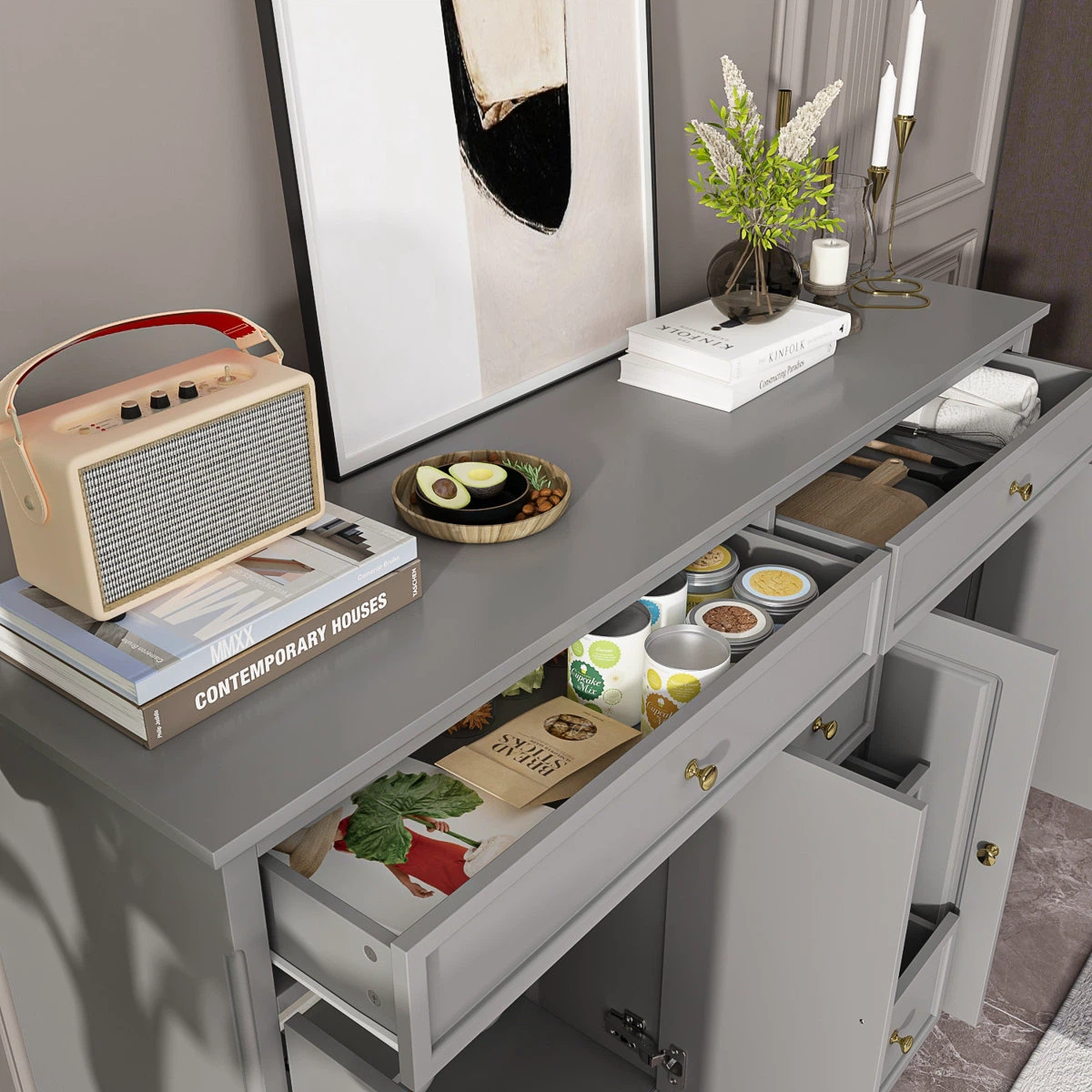Grey Sideboard Buffet Cabinet with Drawers - photo 2