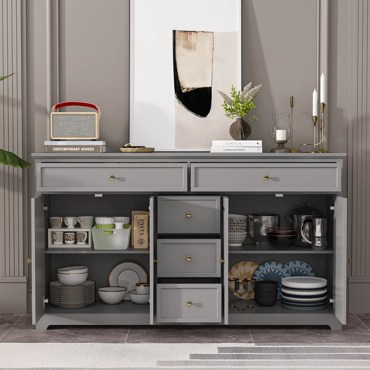 Grey Sideboard Buffet Cabinet with Drawers - photo 5