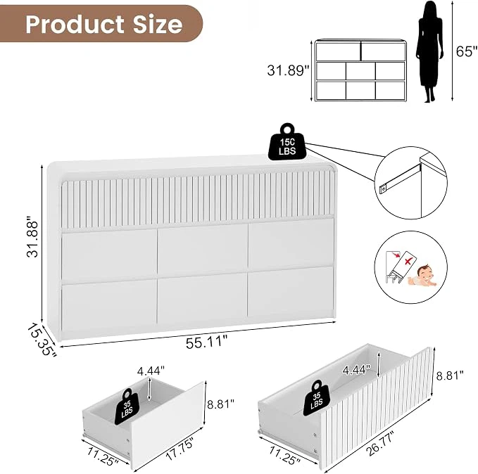 White 6-Drawer Dresser Model LIDR-002 - photo 4