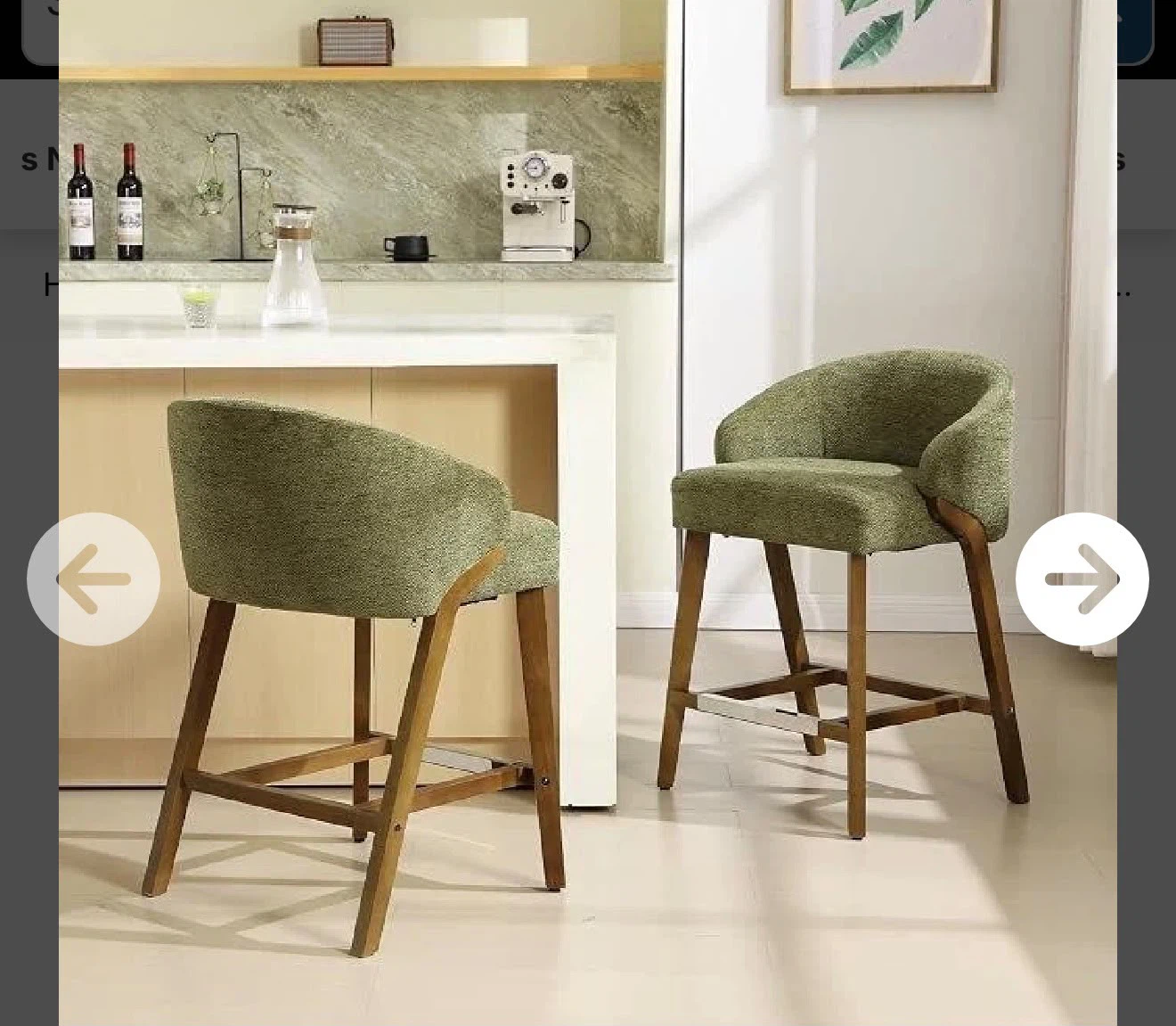 Set of Two Green Fabric Bar Stools