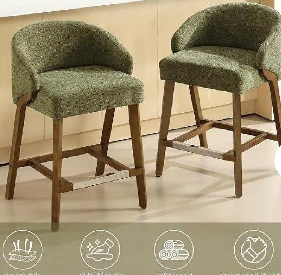 Set of Two Green Fabric Bar Stools - photo 2