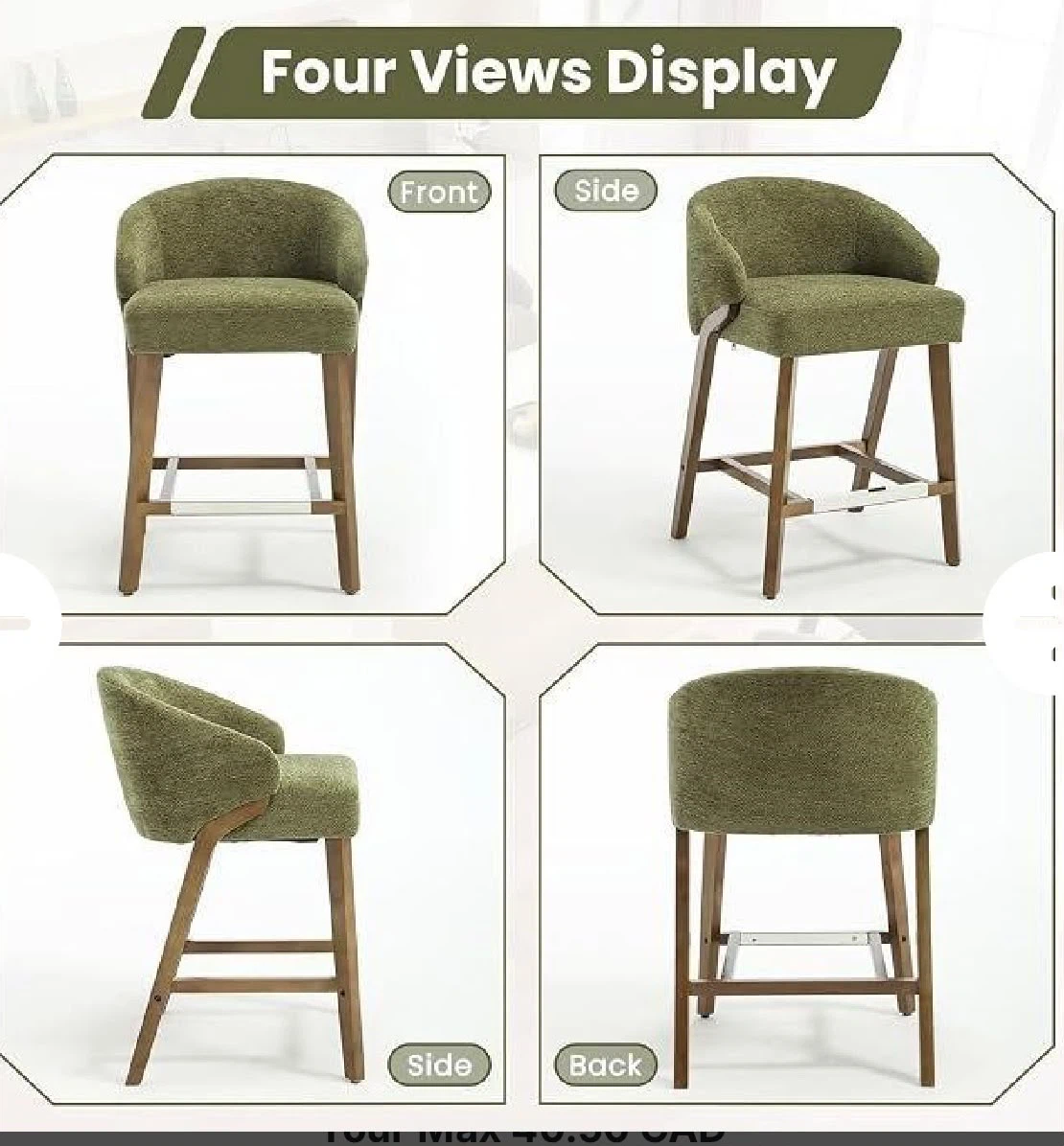 Set of Two Green Fabric Bar Stools - photo 3