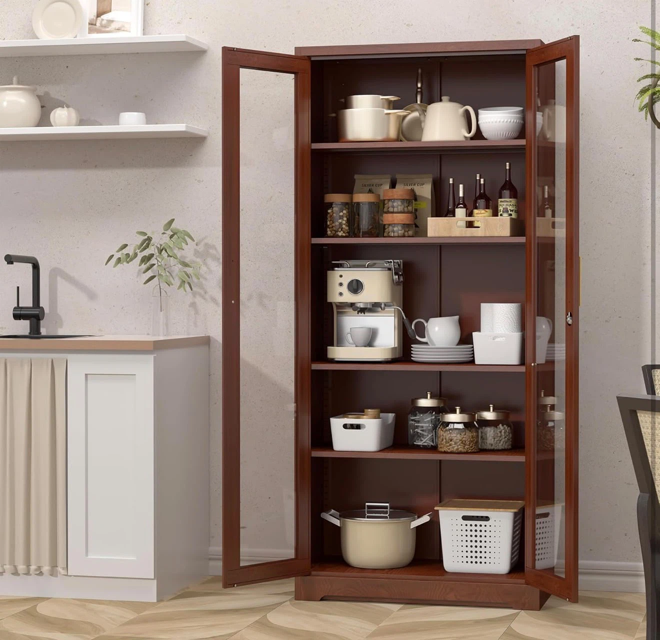 Tall Wooden Display Cabinet with Glass Doors - photo 2