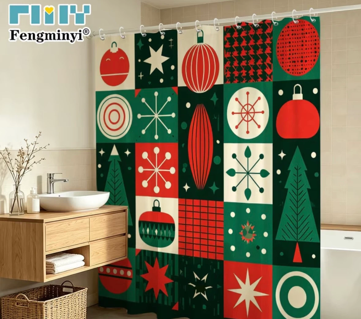 New Post Mid Century Modern Christmas Pattern Shower Curtain